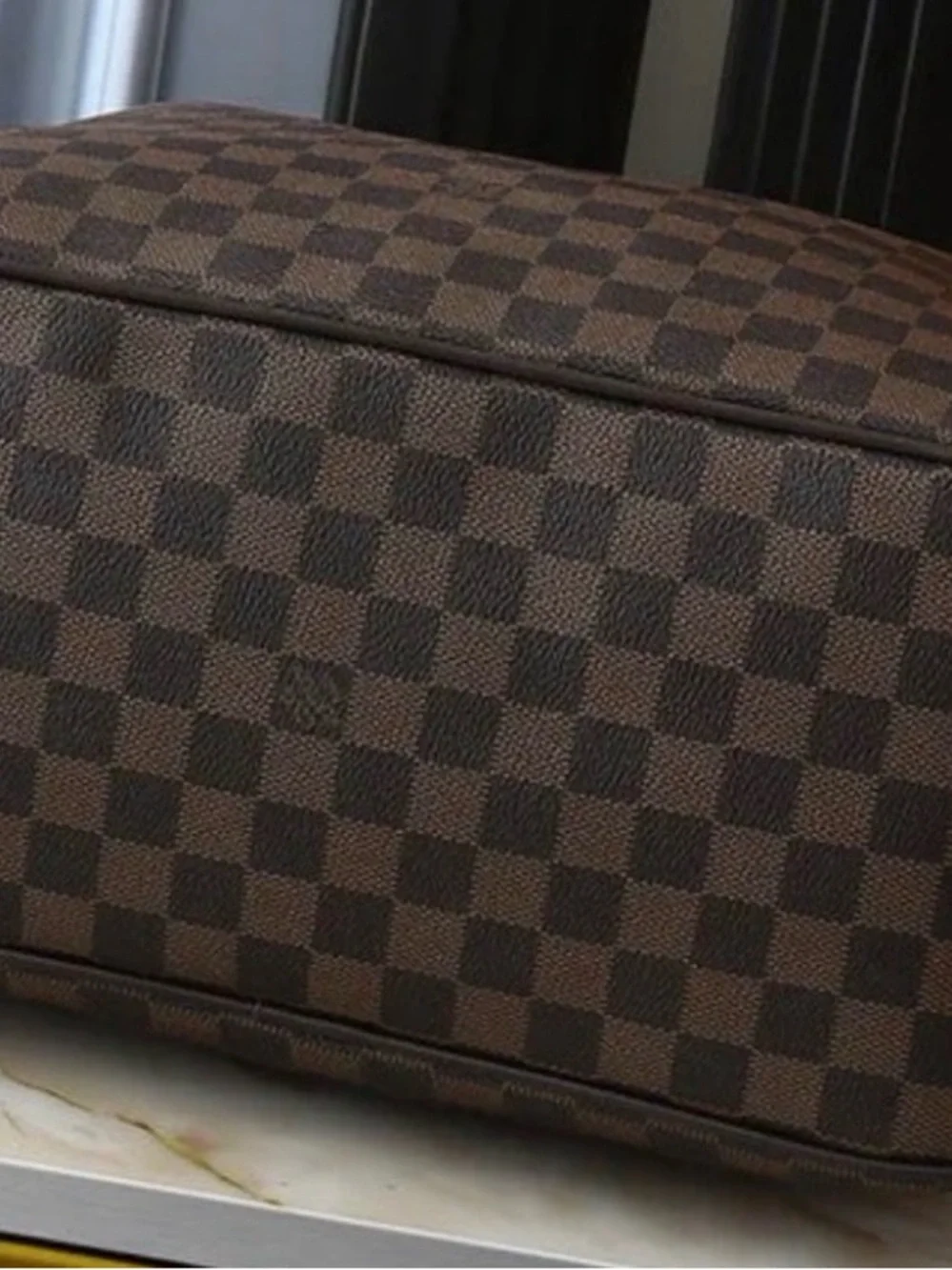 Louis Vuitton Brown Damier Shoulder Bag with Red Lining